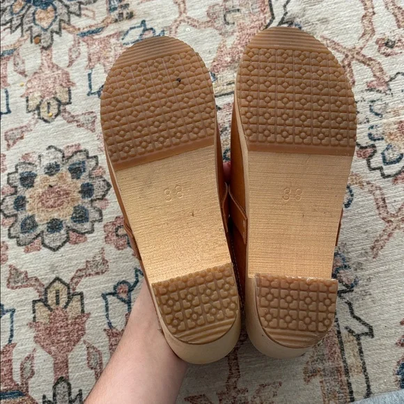 SANDGRENS Dublin Clog Mules Vegetable Tanned Light Wooden Base 38 EU 7-7.5 US - Picture 6 of 6